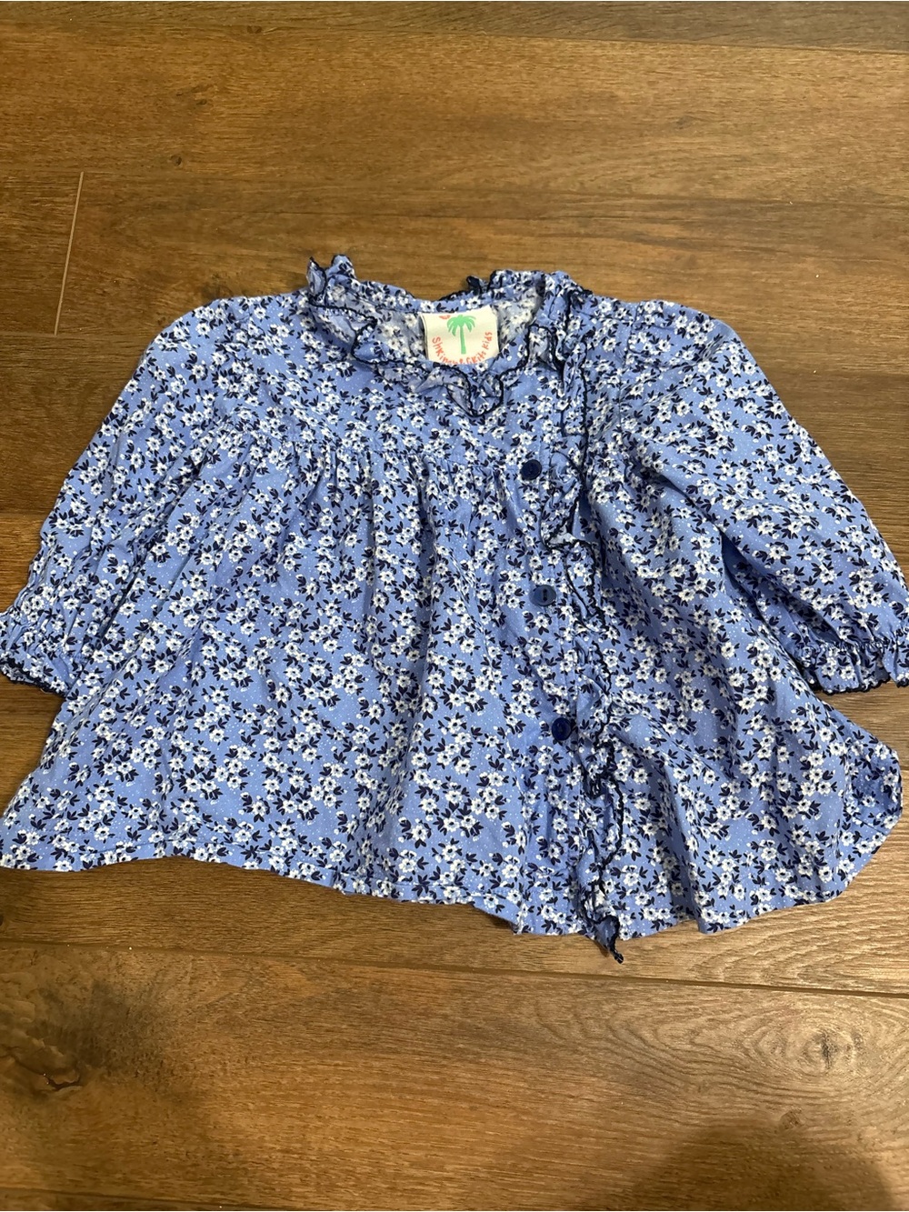 Shrimp & Grits Kids 12M Blue Floral Ruffle Blouse